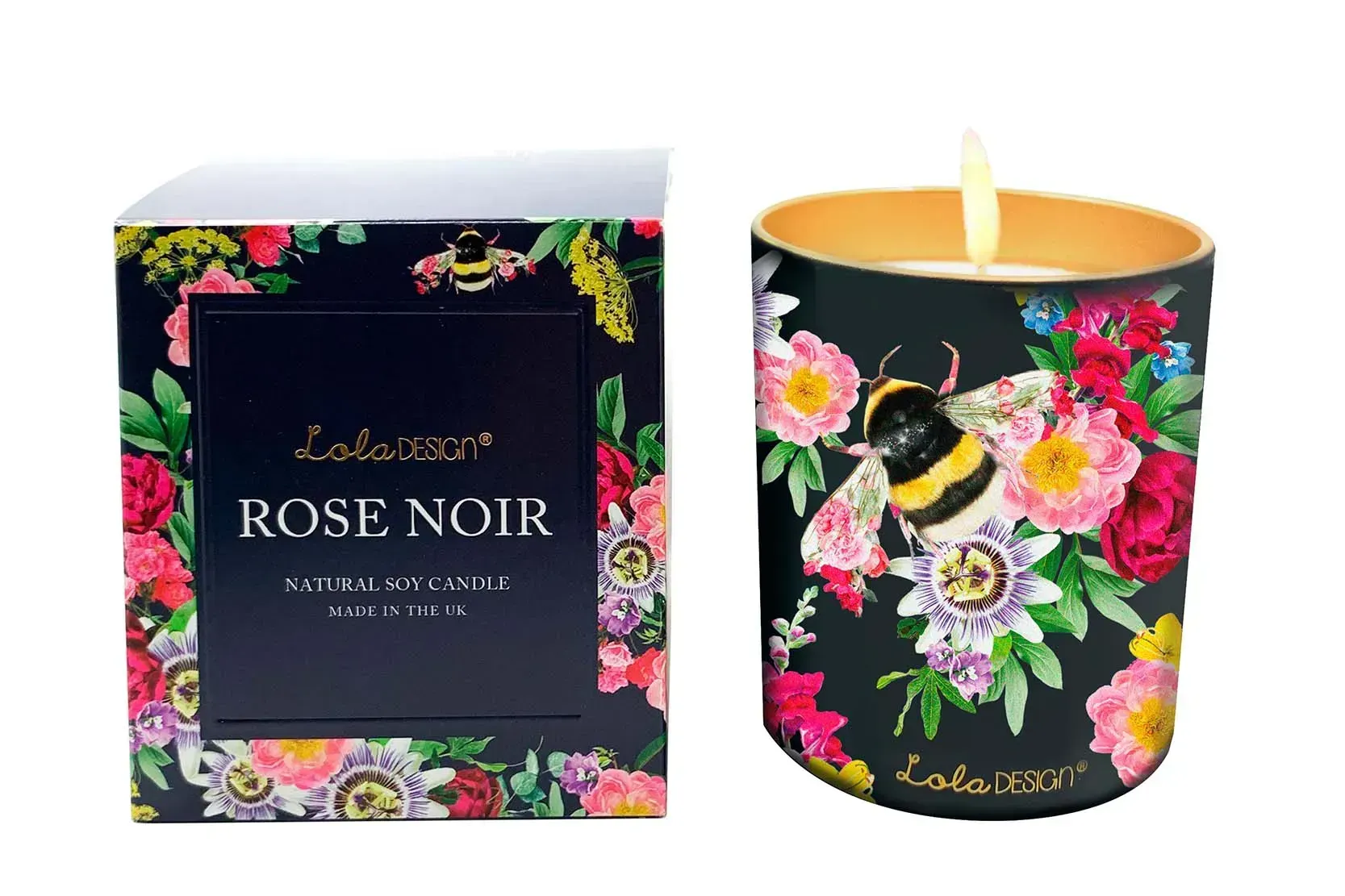 Botanical Bee Rose Noir Soy Candle by Lola Design